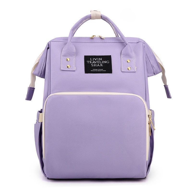 Large Capacity Dry/Wet Separate Nylon Backpack, Multifunctional Portable, Multi-Pocket Baby Diaper Bag Handbag - Light Purple
