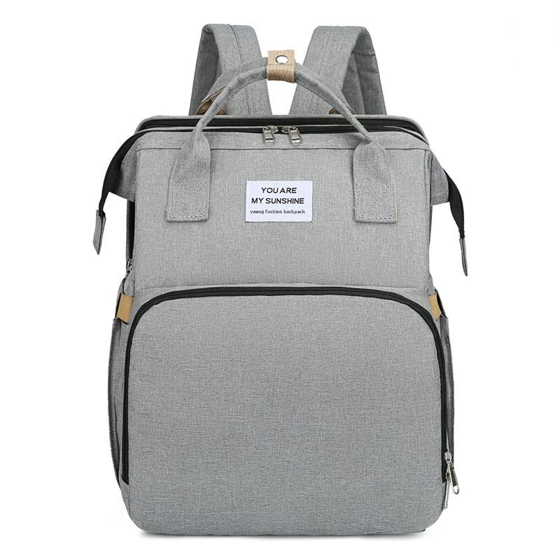 Convertible Baby Bed Diaper Backpack, Waterproof Oxford Multifunction Mommy Bag, 3-Way Hand/Shoulder/Backpack for Travel and Outdoor Use - Gray