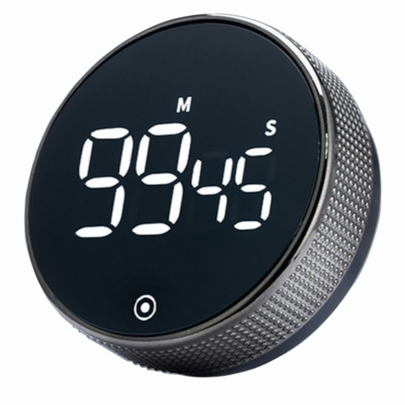 Rotating Magnetic Digital Timer, LCD Display Kitchen Timer with 3 Volume Levels, for Cooking, Studying, and Office Use—Black