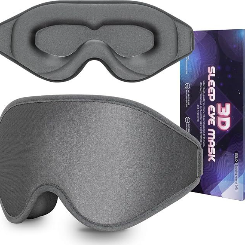 3D Deep Contoured Memory Foam Sleep Eye Mask, Full Light Blocking, Breathable Eye Cover for Travel, Naps, and Nighttime Sleep—Gray