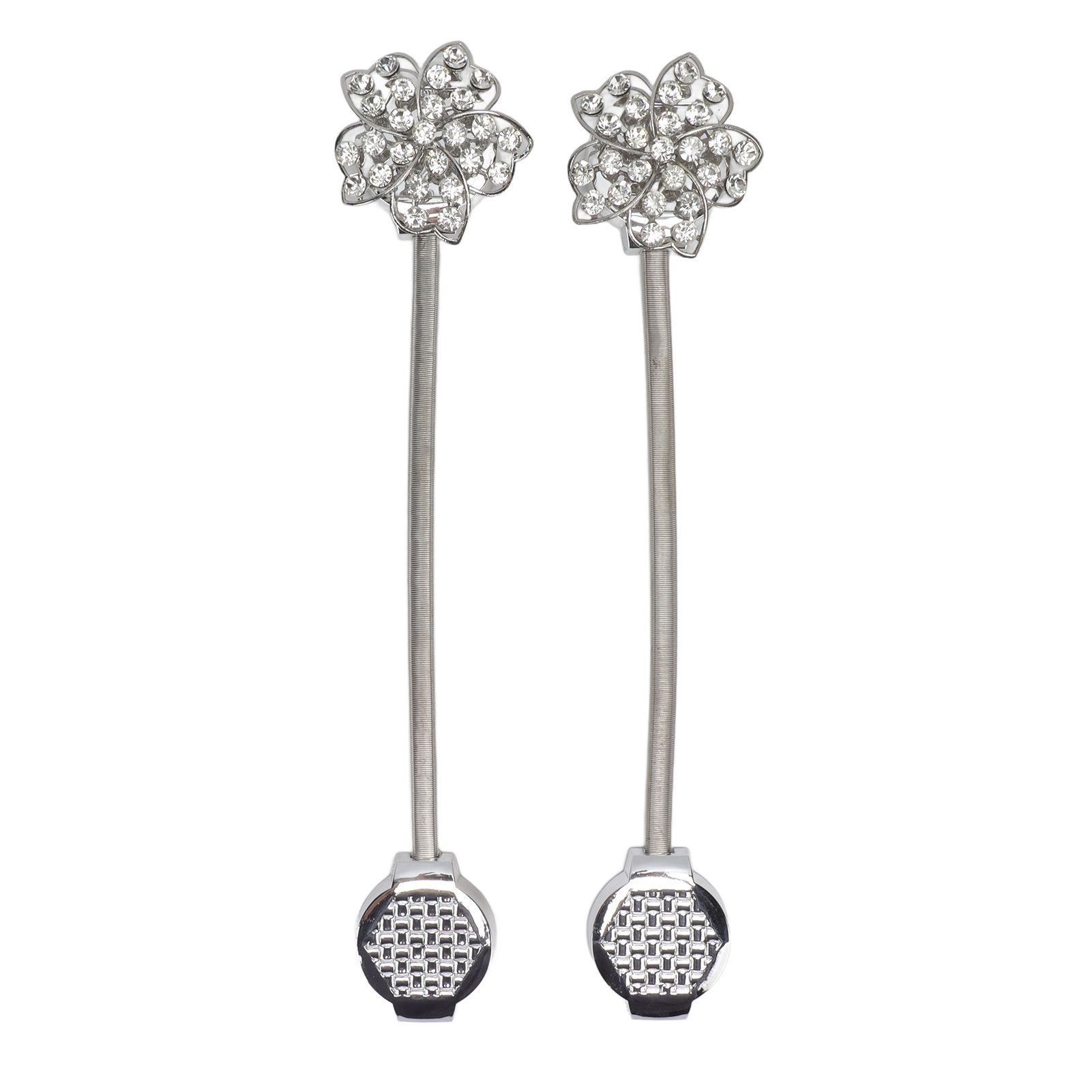 2Pcs Magnetic Curtain Tiebacks Stretchy Sparkling Crystal Flower Curtain Buckle Clips Stainless Wire Curtain Bind