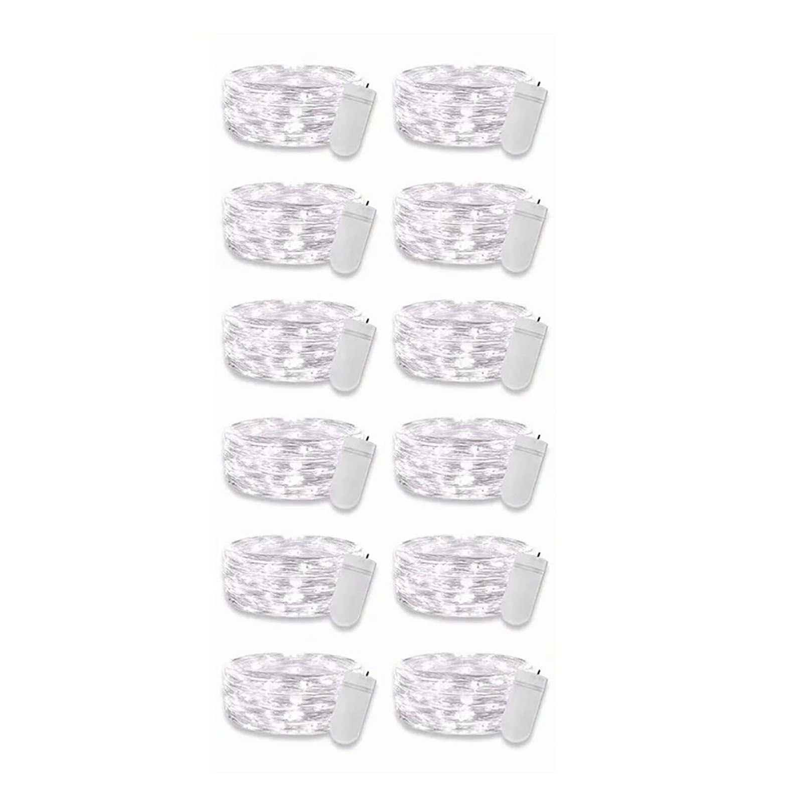 12PCS 0.03W Button String Lights Cold White Light 20 LED 3V Flexible IP65 Waterproof for Wedding Party Bedroom
