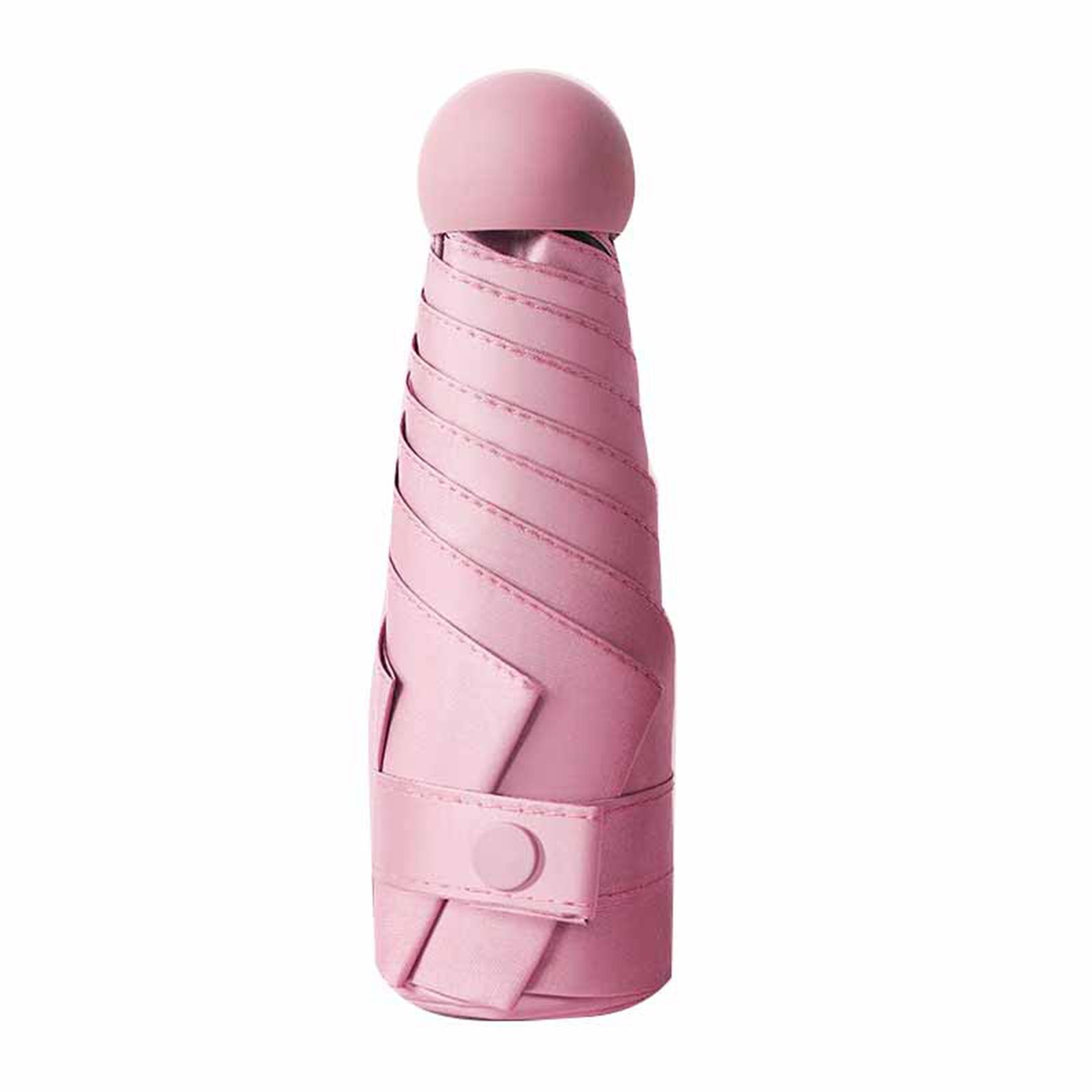 6 Ribs Folding Umbrella Five Fold UV Proof Sunscreen Capsule Umbrella for Sunny Rainy Days Pink with Storage Box
