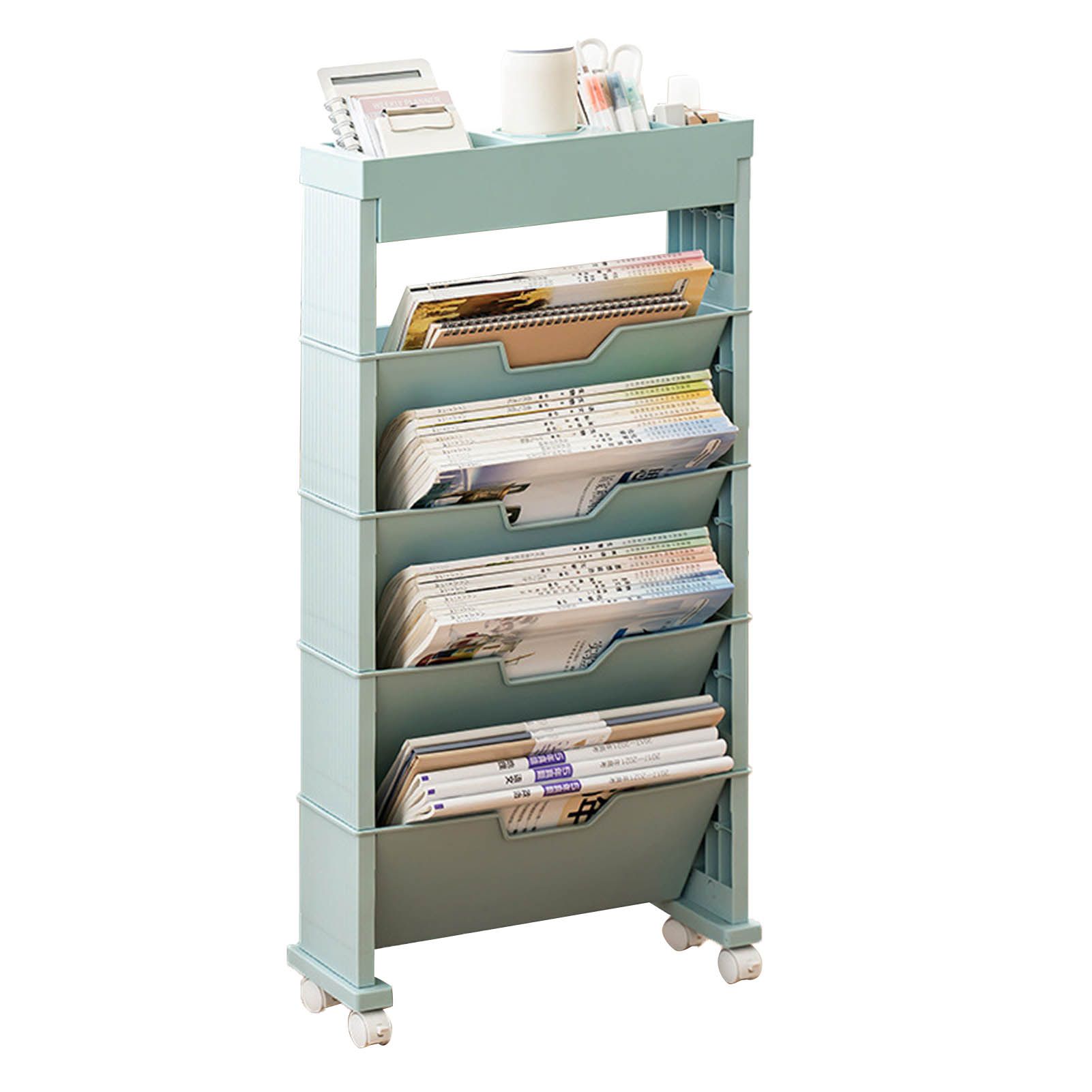 Classroom Bookshelf Multilayer with Universal Wheel Book Storage Shelving for Living Room