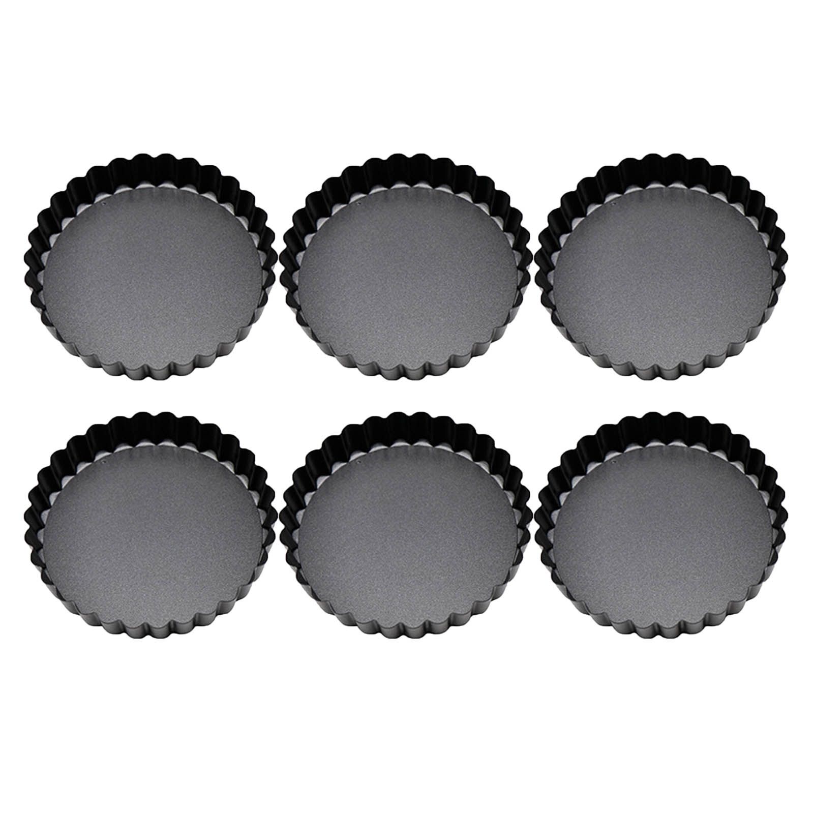6 Pcs Mini Cake Mould with Removable Bottom 3 Inch Egg Tart Mould Muffin Pans Black Round for Dessert Baking Cooking