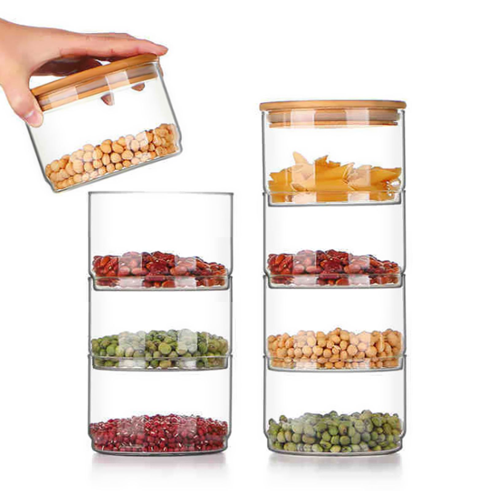 Tiered Glass Storage Jars Snack and Dried Fruit Organizer Glass Salad Bowl with Lid