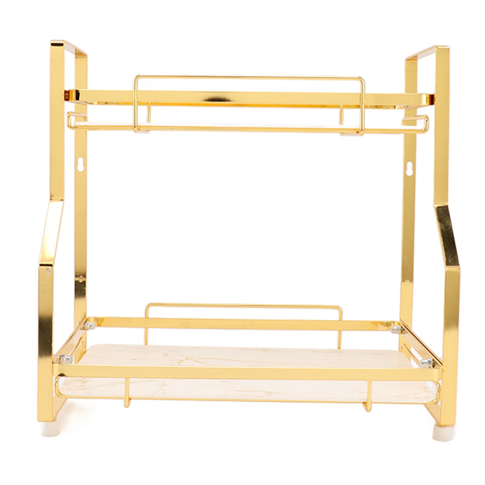 Bathroom Storage Shelf Wall Mounted Corner Organizer Standing Rack for Living Room Bedroom Kitchen White and Gold 2 Tier
