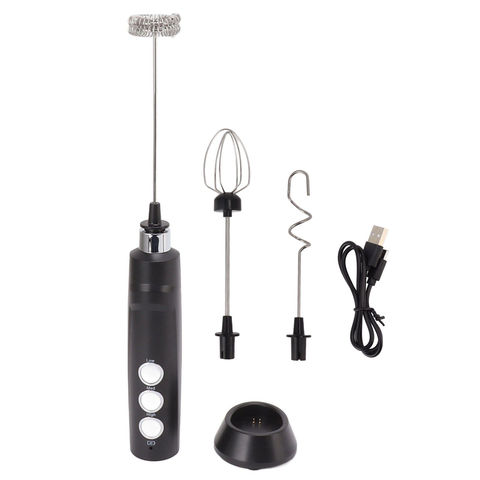 Electric Tumbler Stirrer Rechargeable Handheld Mini Foam Maker for Coffee Egg Hot Chocolate Black