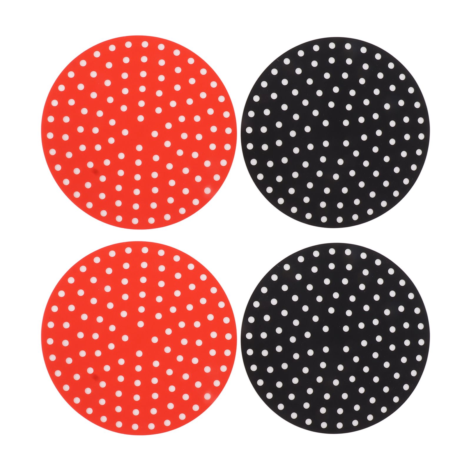 4PCS Round Air Fryer Mat High Temperature Resistant Oilproof Reusable Silicone Air Fryer Liner for Air Fryer Accessories 2 X 20cm/7.9in Red, 2 X 20cm/7.9in Black