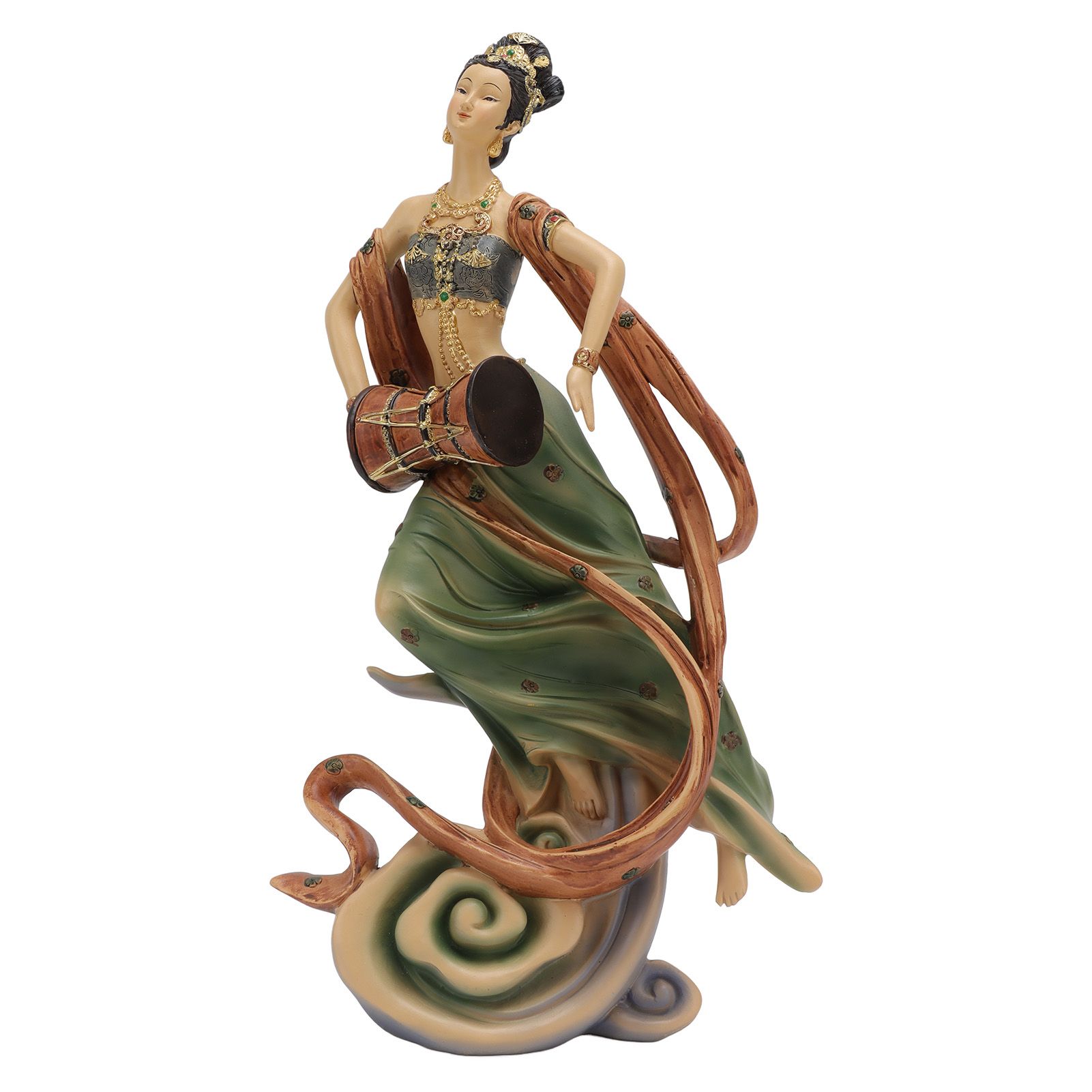 Resin Ancient Beauty Statue Chinese Style Classical Beautiful Women Figurine for Home Office Hotel Waist Drum