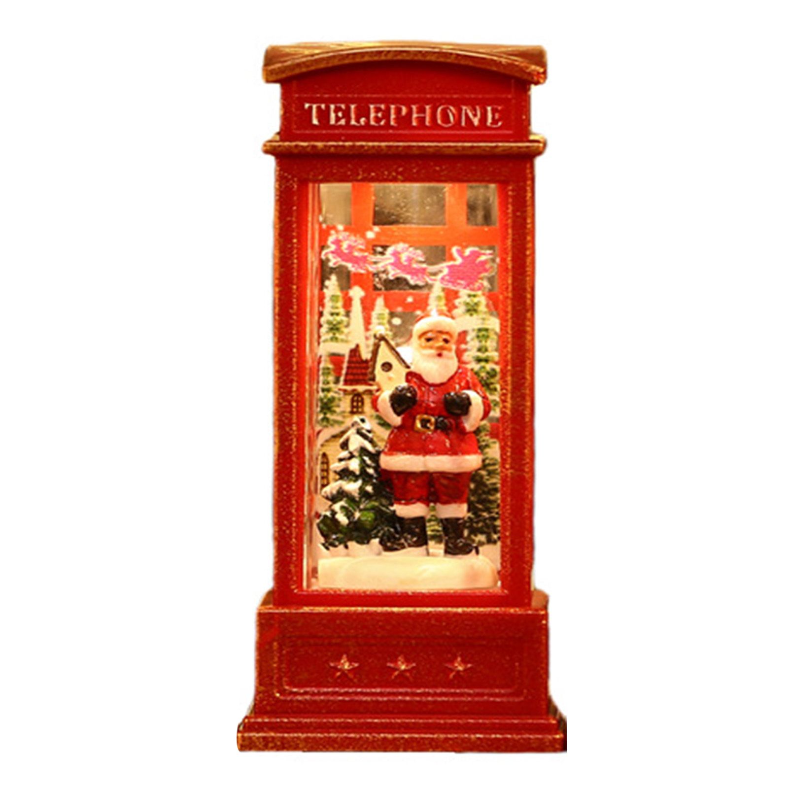 Snow Globe Lantern Telephone Booth Designed Christmas Luminous Ornament for Bar KTV Decoration Santa