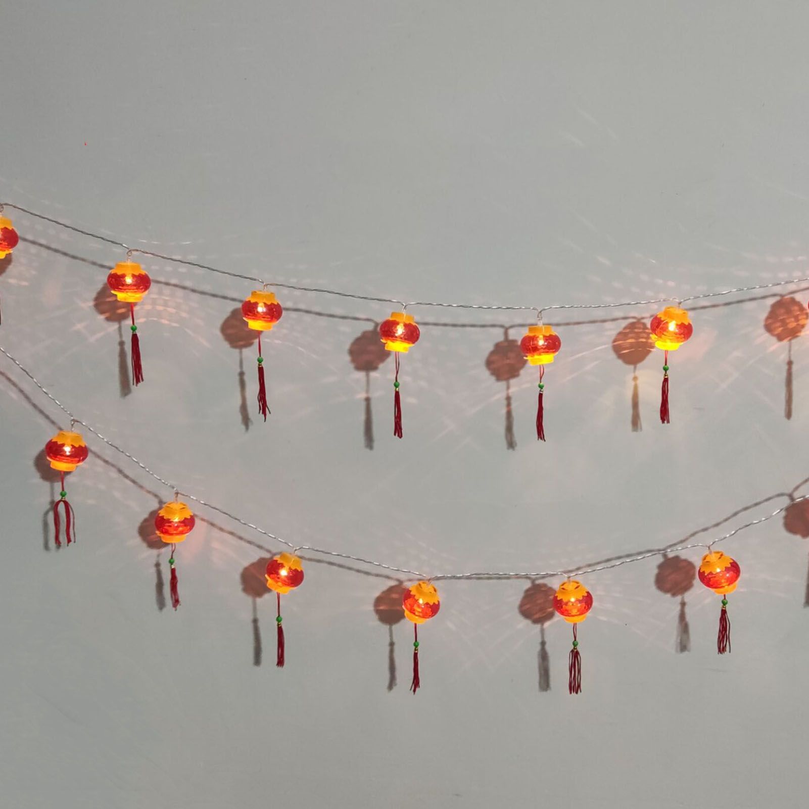 Red Chinese Lantern String Lights LED Light Beads Waterproof New Year Lantern with PVC Shell for Courtyards With Tassel 3meters/9.8ft 20 Lights