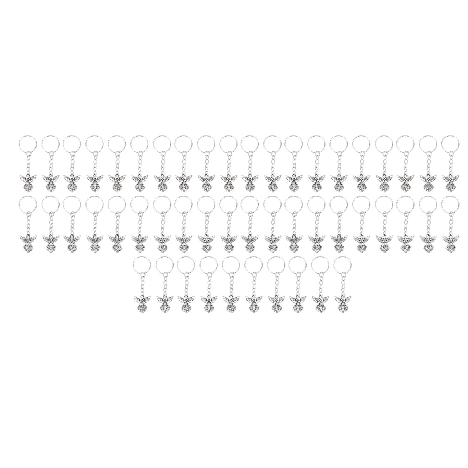 50 Pcs Angel Pendant Keychain Zinc Alloy Silver Vintage Exquisite Auspicious Meaning Guardian Angel Key Ring