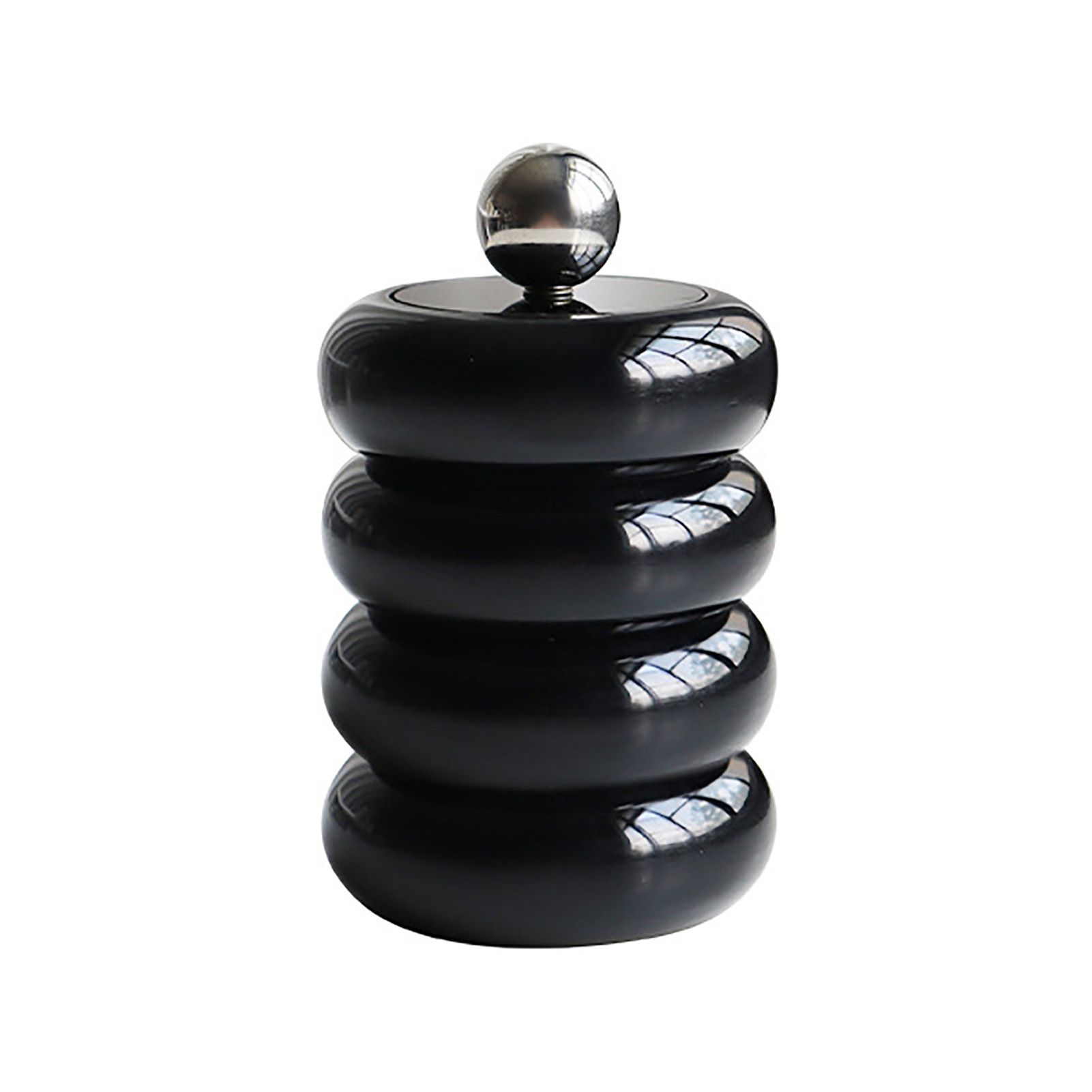 Nordic Style Qtip Holder Dispenser Desktop Dustproof Cotton Swab Storage Container Doughnut Shape Makeup Storage Box with Lid Black 4 Layers
