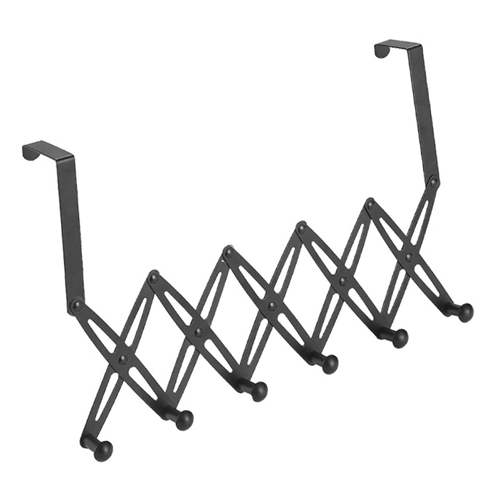 Over Door Hooks Expandable Stainless Steel Clothes Coat Rack for Bedroom Indoor 6 Hangers Black
