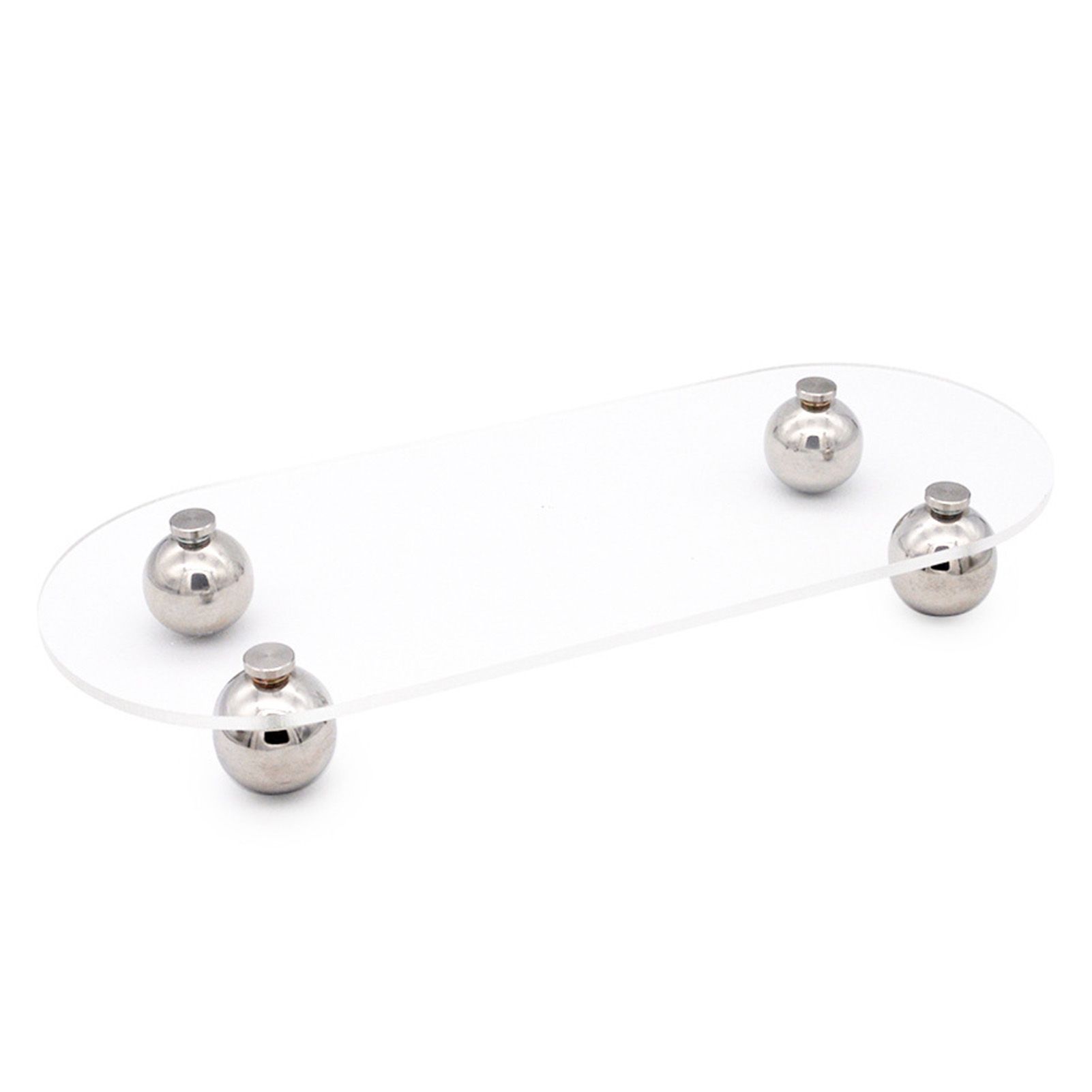 Acrylic Storage Tray Clear Transparent Stainless Steel Round Feet Minimalist Style Decorative Practical Desktop Shelf for Cafes Oval