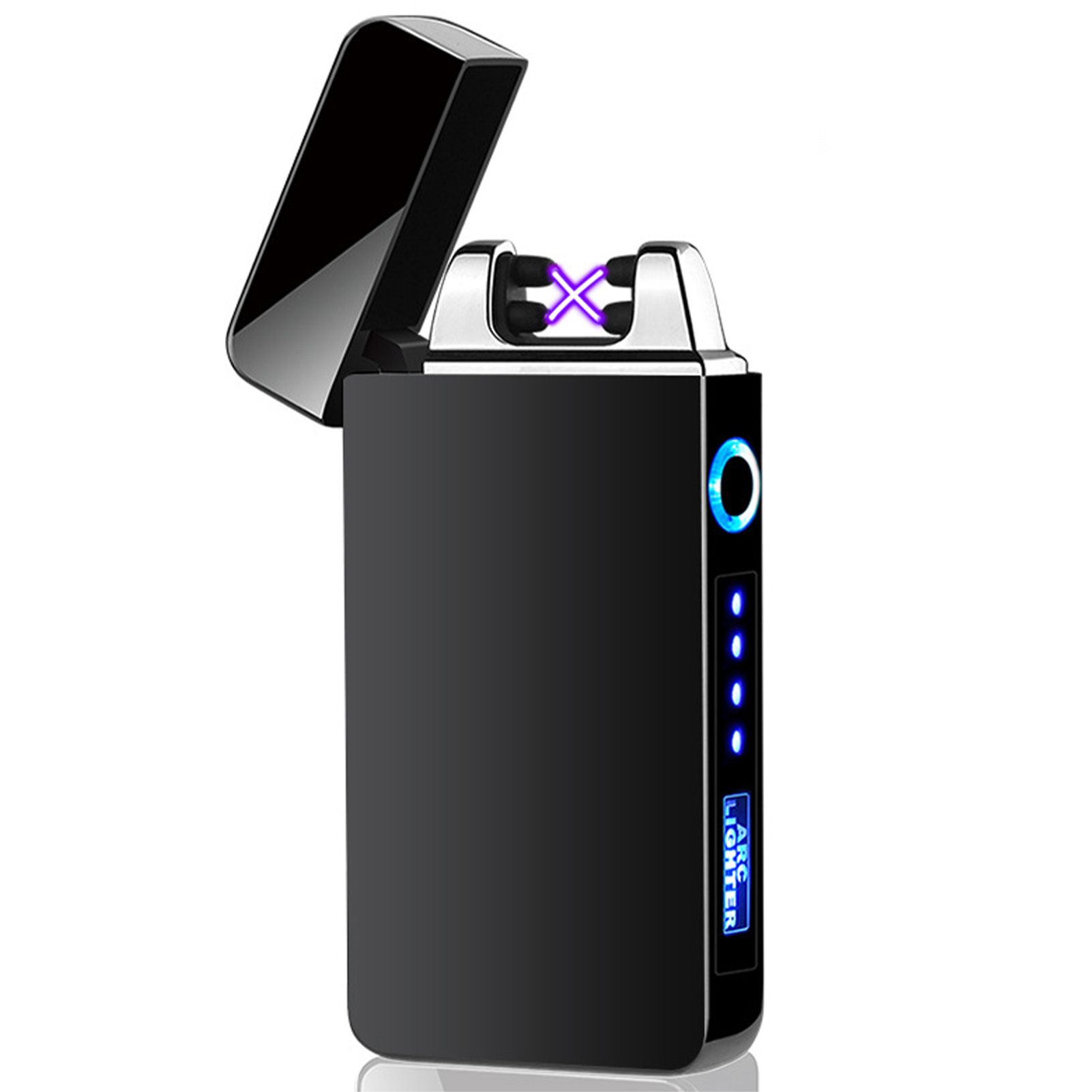 Double Arc Pulsing Cigarette Lighter Zinc Alloy Side Pressing Type Power Display Flameless Electric Lighter for Daily