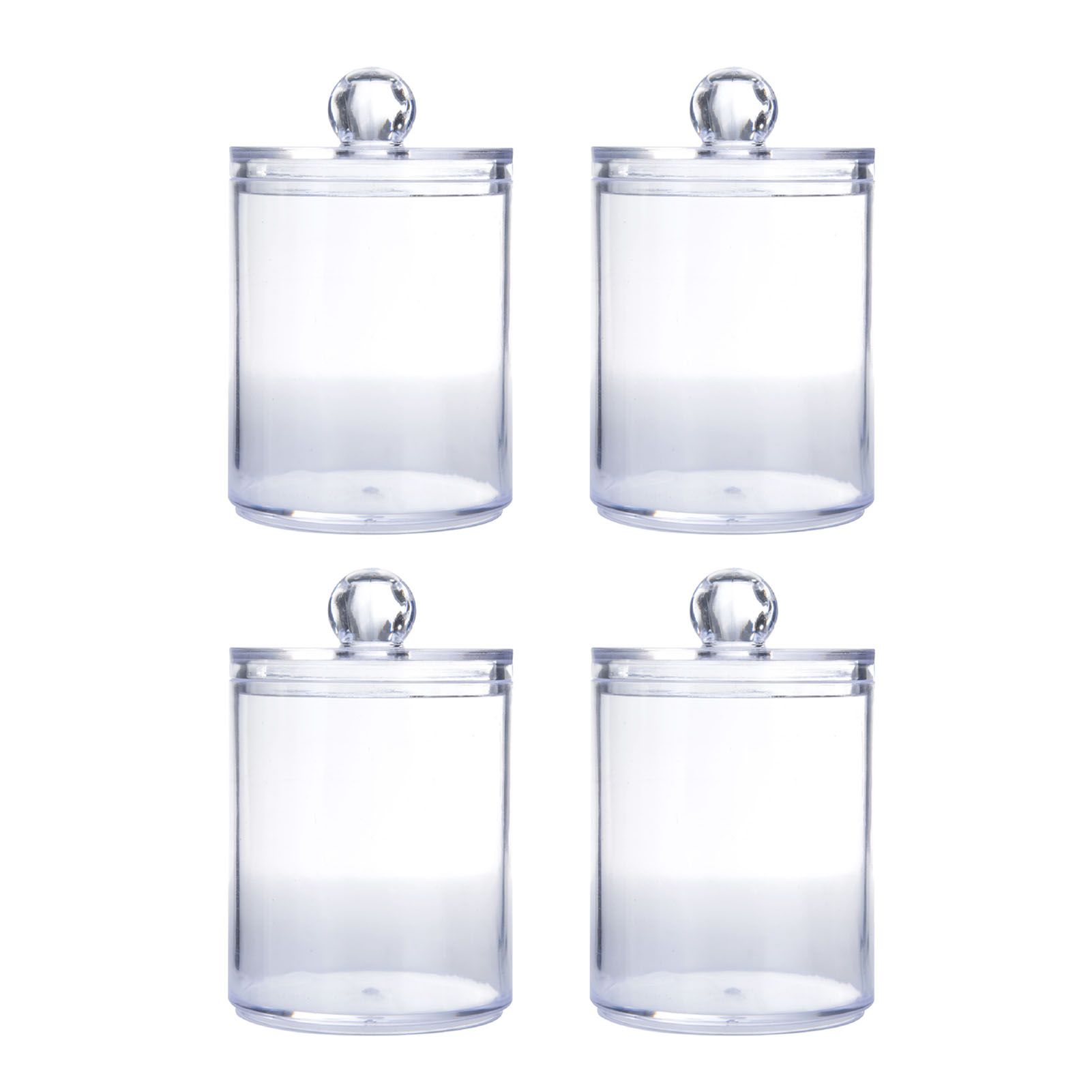 4Pcs Storage Jar Clear Round PS Plastic Bathroom Canister Set for Qtips Cotton Swabs Balls Cosmetic Pads