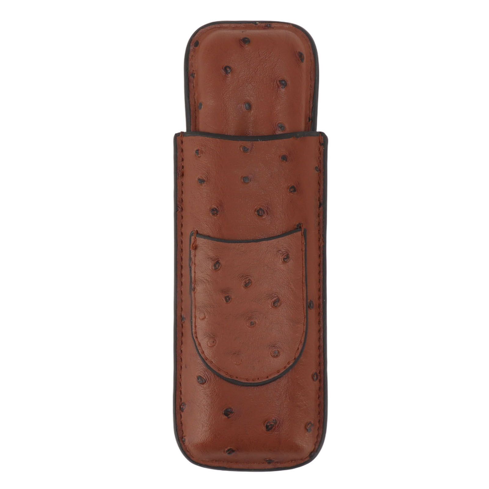 Cigar Case Holder PU Leather Brown 2 Finger Cigar Carrying Case with Front Pocket Portable for Anniversary Father's Day Gift