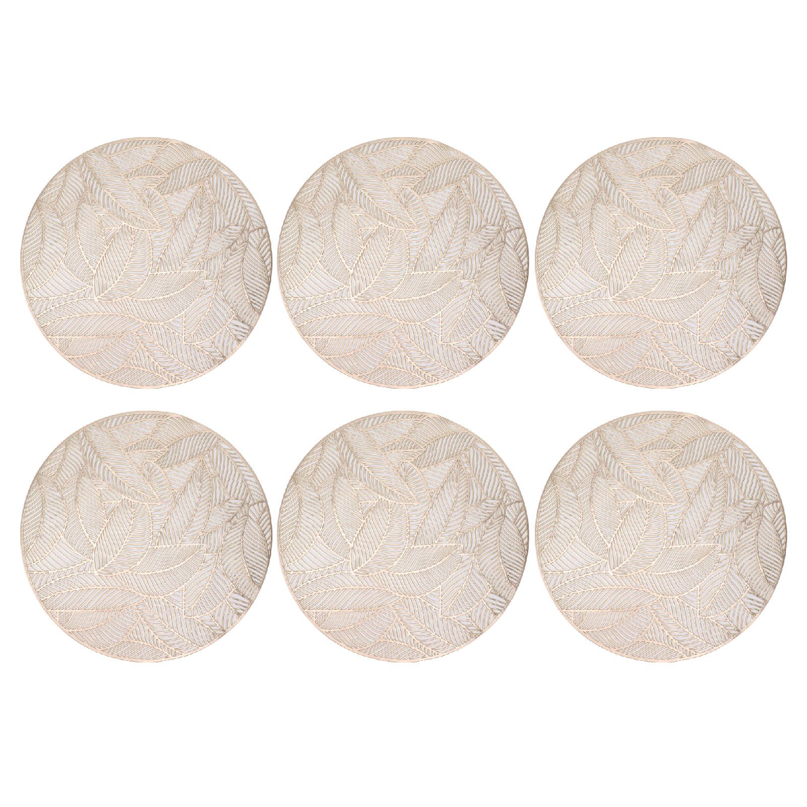 6 Pcs Round Placemat Gold Hollowed Eco Friendly PVC Heat Resistant 38cm Dining Table Mat