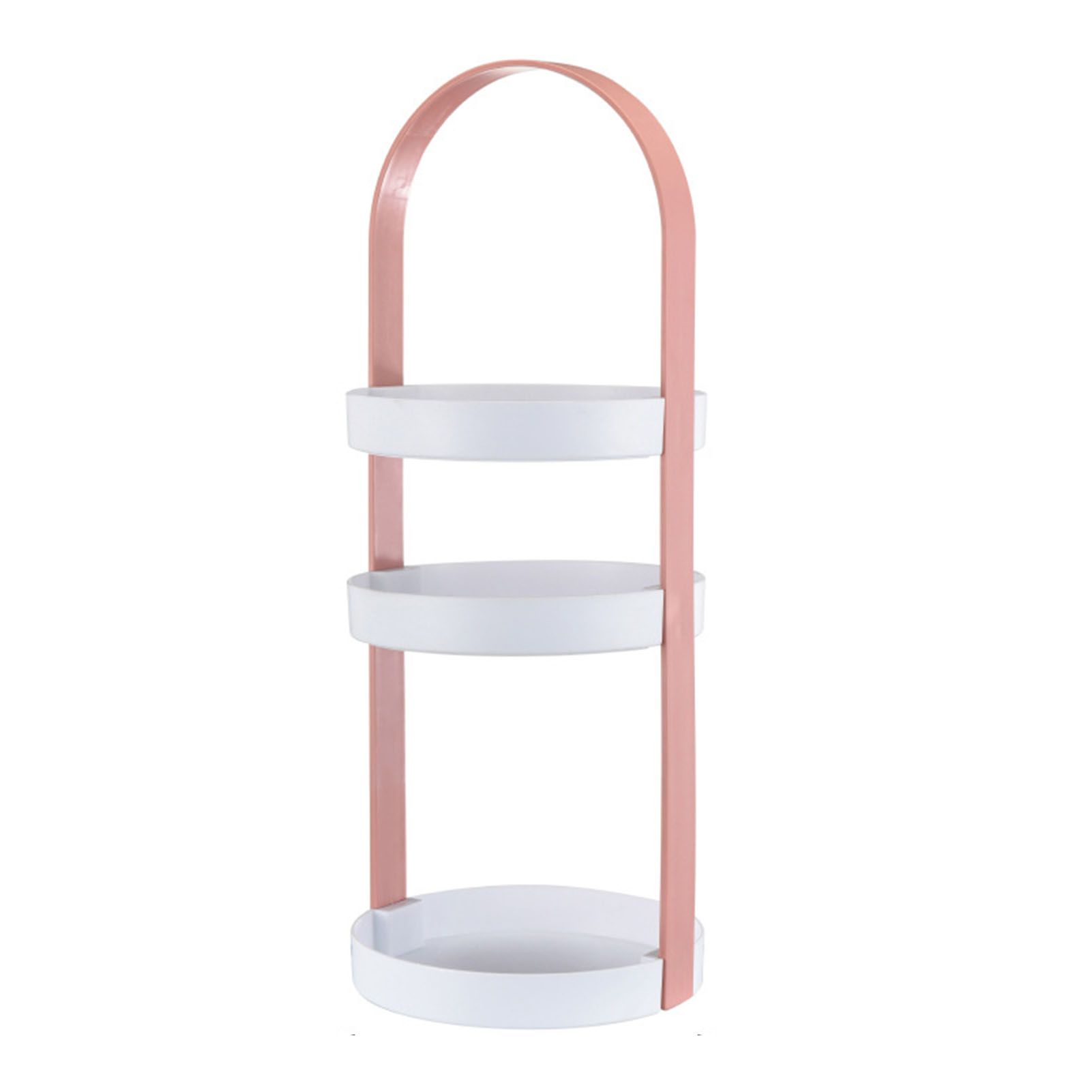 3 Layers Round Storage Rack Integral Handle 3 Layer Storage Round Stand for Bathroom Pink