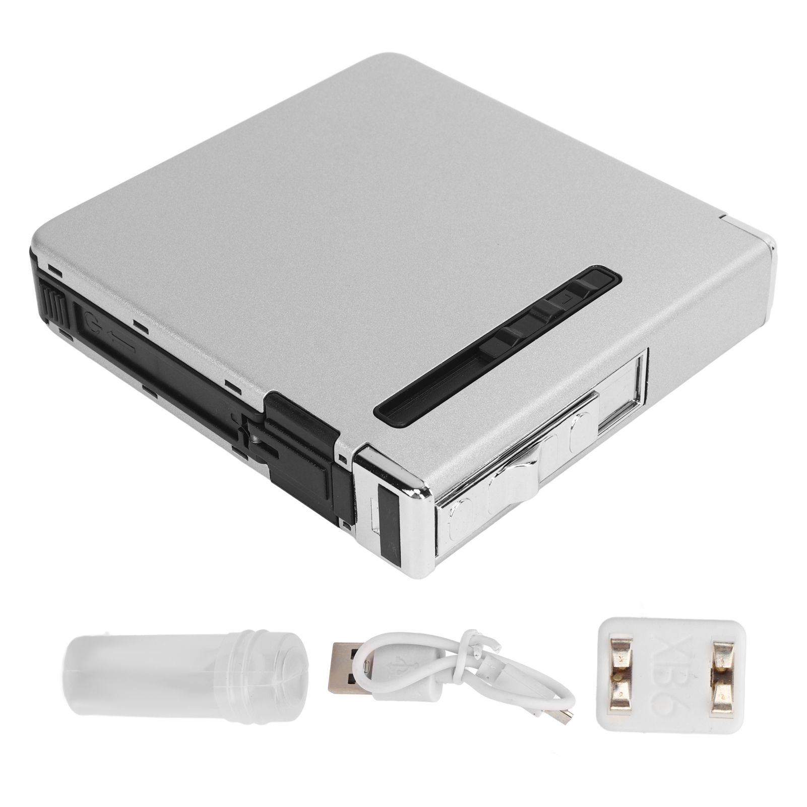20 Regular Cigarettes Case Box USB Rechargeable Cigarette Case with Lighter for Men Women Ideal Gift for Smoker Silver Matte
