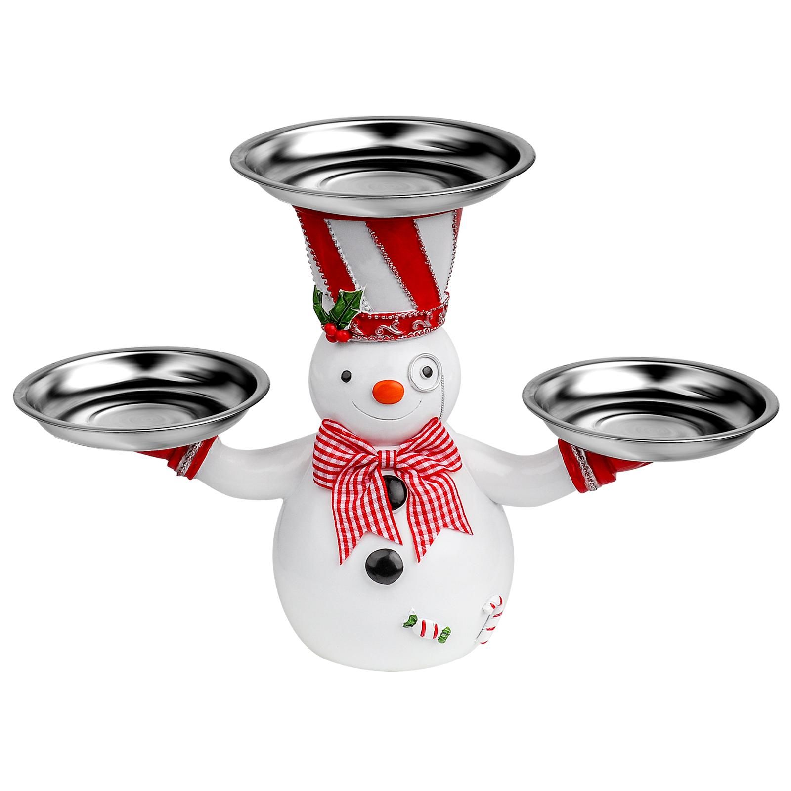 Christmas Snowman Treats Holder Santa Holding Tray Fruit Bowl Rack Resin Home Party Food Snack Storage Rack