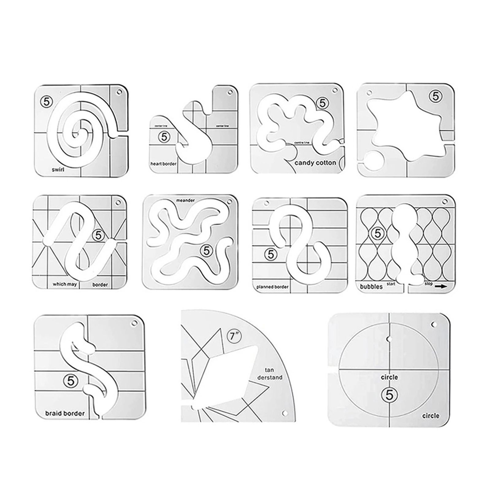 11 Pcs DIY Quilting Template Set Domestic Sewing Acrylic Templates Ruler Series 5 for DIY Machine Quilting Ruler
