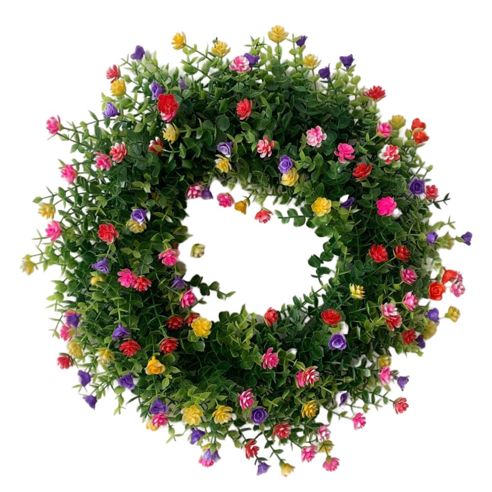 Colorful Spring Summer Wreath Farmhouse Colorful Cottage Wreath Artificial Flowers Wreath Decor for Front Door Wall Garden Wedding