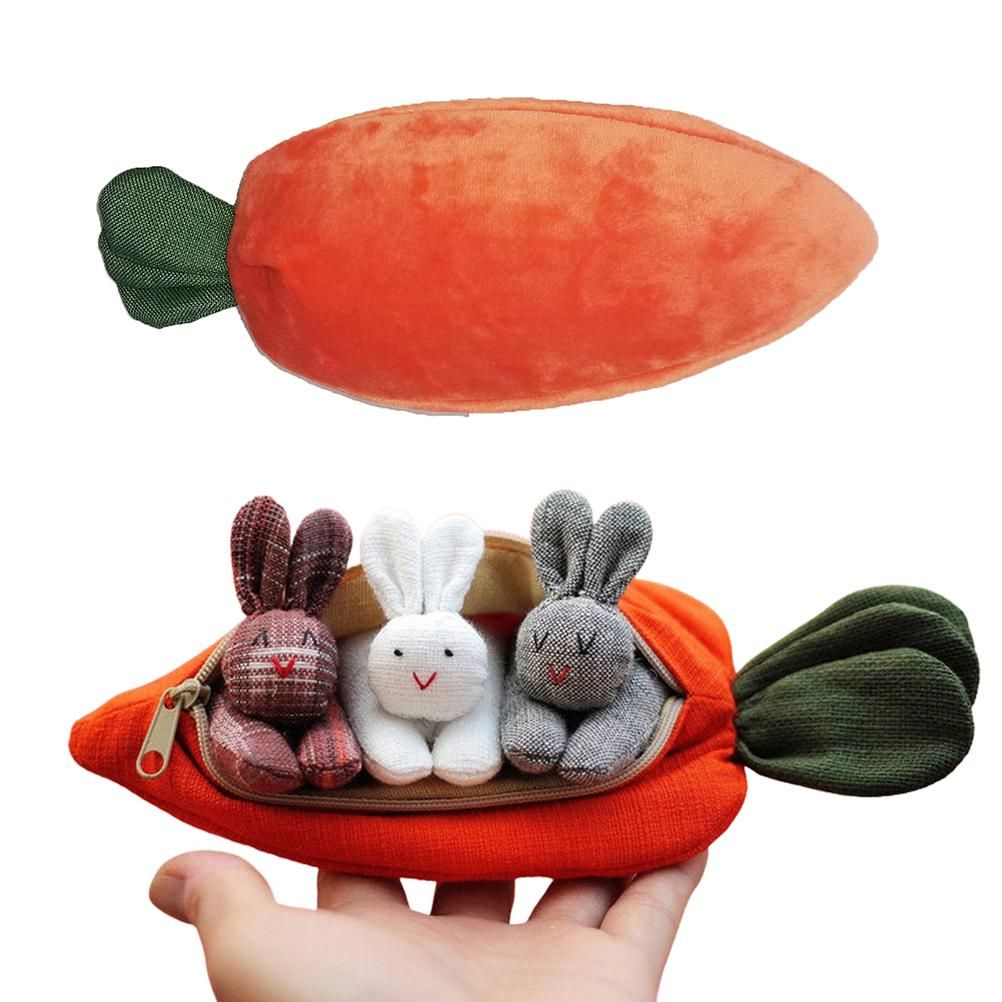 3 Bunnies in Carrot Purse Easter Cute 3D Carrot Coin Purse with Zipper Doll Toy Decoration Wallet Birthday Gifts for Kids and Adults