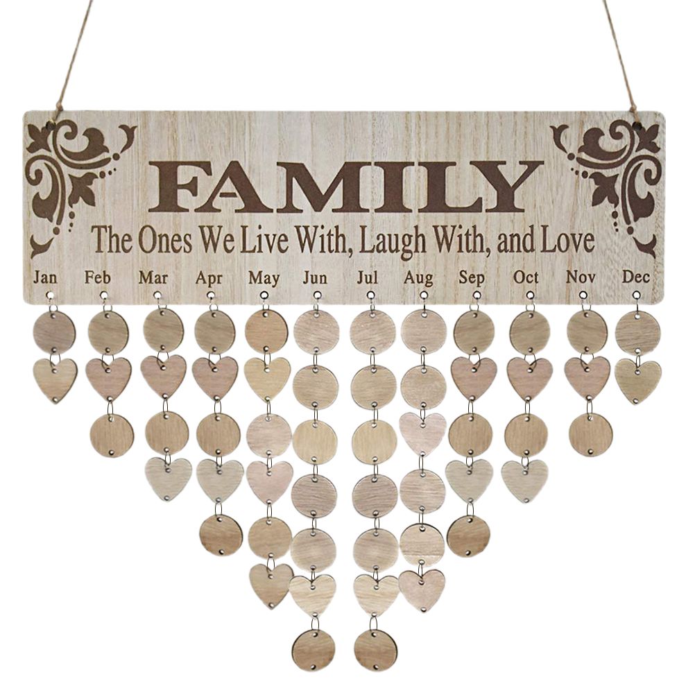 Family Birthday Calendar with Tags Wooden DIY Wall Hanging Board Birthday Reminder Calendar Plaque Gifts for Mom
