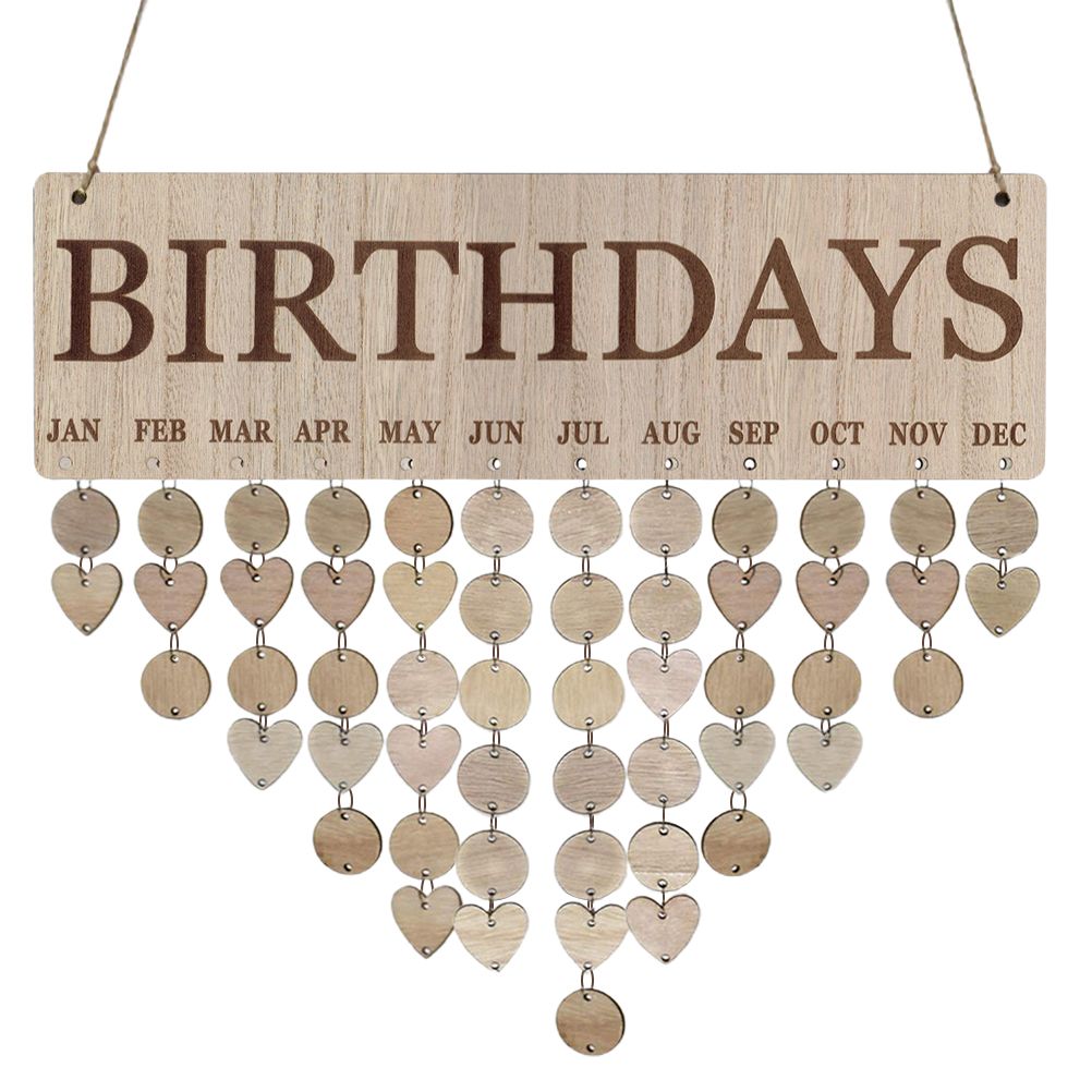 Family Birthday Calendar with Tags Wooden DIY Wall Hanging Board Birthday Reminder Calendar Plaque Gifts for Mom