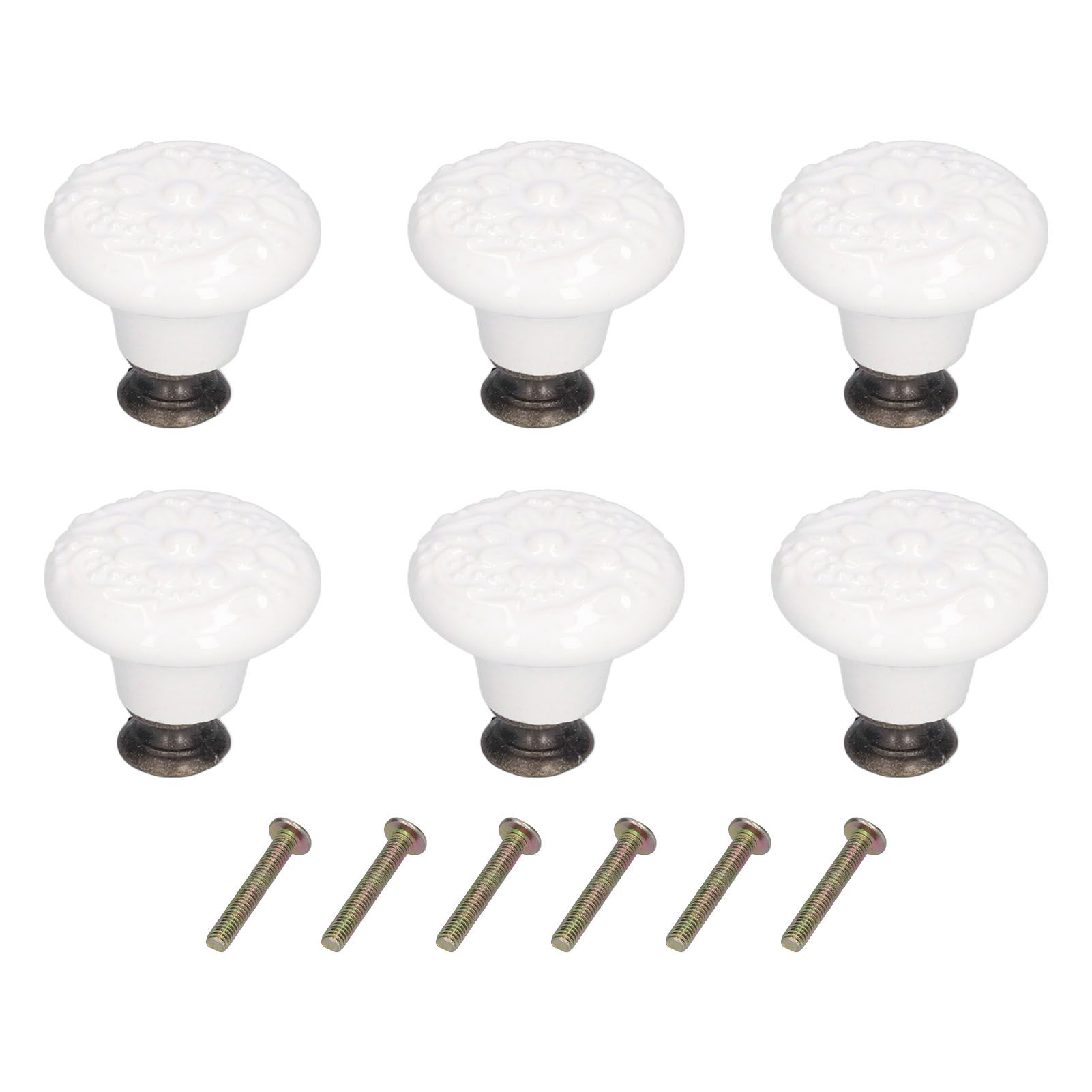 6Pcs Round Ceramic Cabinet Knobs Exquisite Single Hole Pull Handle for Drawer Cupboard DoorWhite