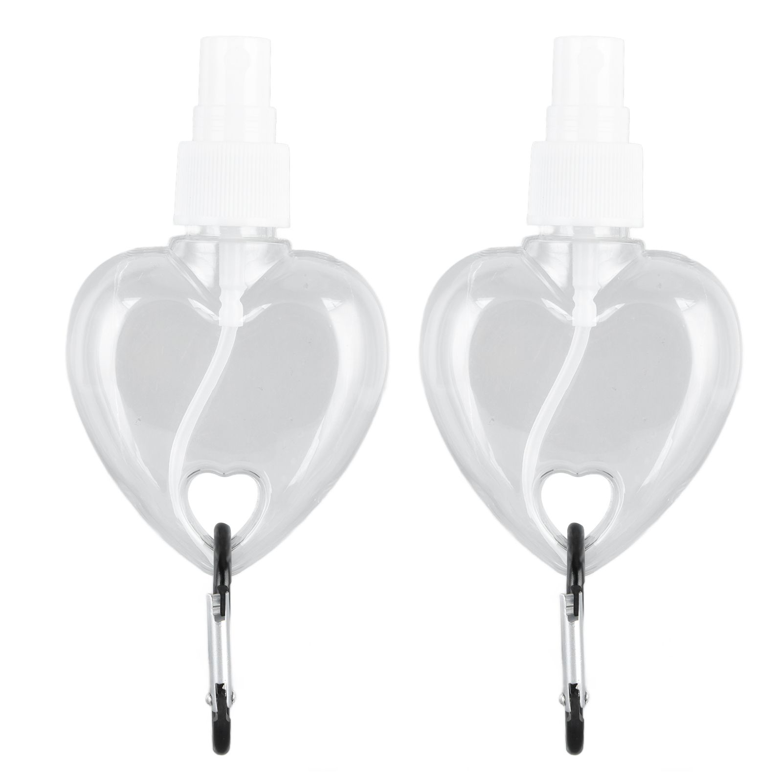 2 Pcs 50ml Travel Keychain Bottles Portable Plastic Clear Leakproof Refillable Empty Squeeze Container for Hand SoapHeart Shaped