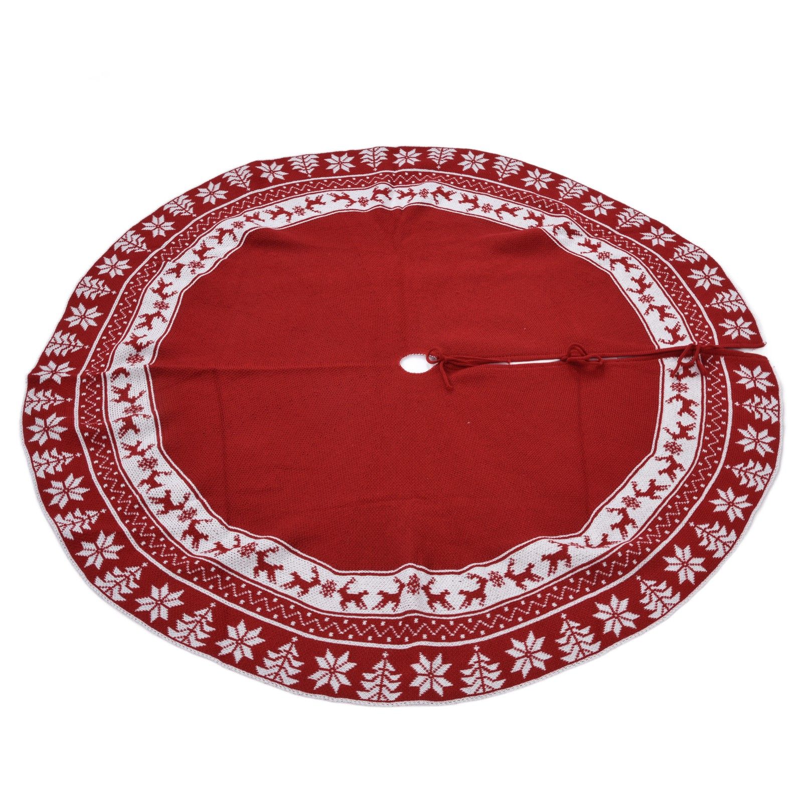 Knitted Christmas Tree Skirt Reusable Xmas Tree Stand Mat Floor Protector Home Party DecorationRed