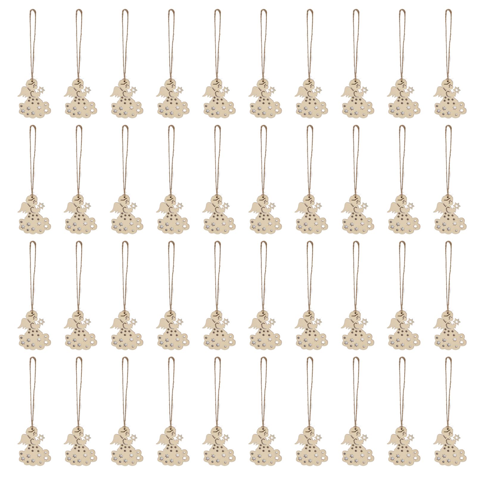 40pcs Christmas Tree Ornaments Wooden Hallow Cute Christmas Hangings with Lanyards for Christmas Tree Decoration Gift