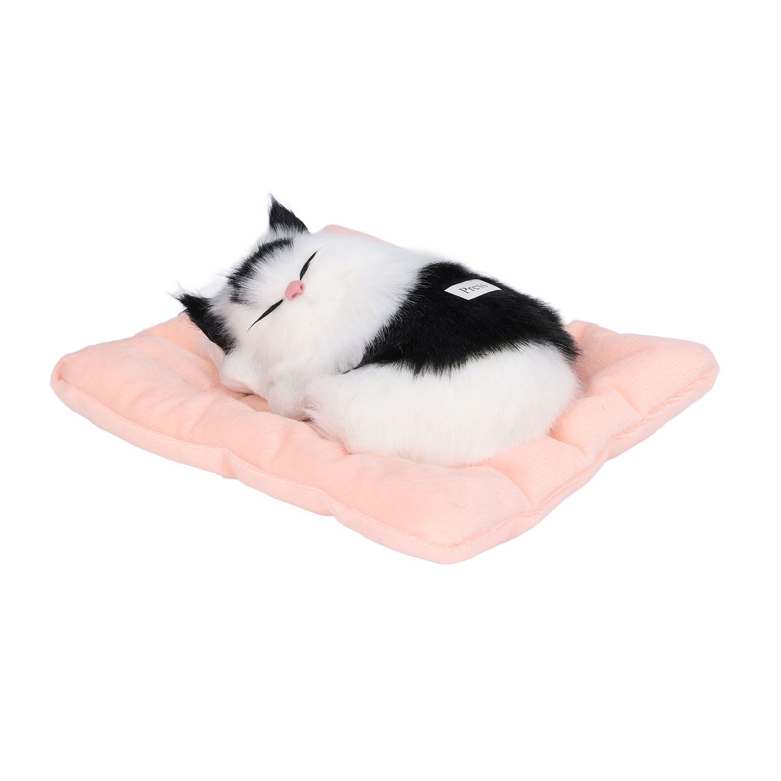 Fake Cats Sleeping Kitten Doll Toy Simulation Sleeping Cat On Pad Interactive Pet Toy with Sound Active CarbonBlack and White Cat Shape