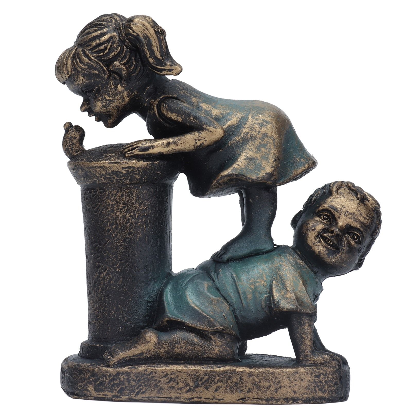 Girl Boy Drink Water Statue Garden Sculpture Resin Courtyard Ornament for Indoor Outdoor Decoration