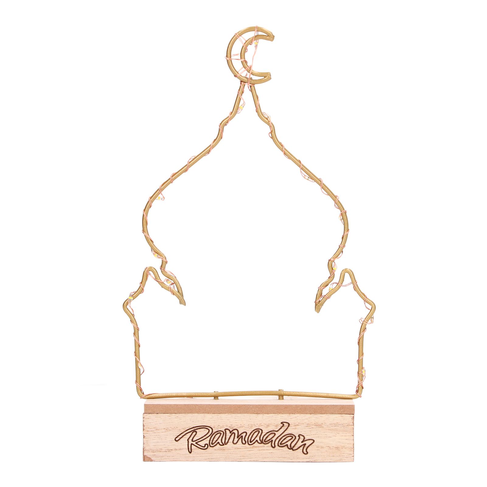 LED Ramadan Ornament Wooden Muslin Ramadan Crafts Light Festival Decoration for Household