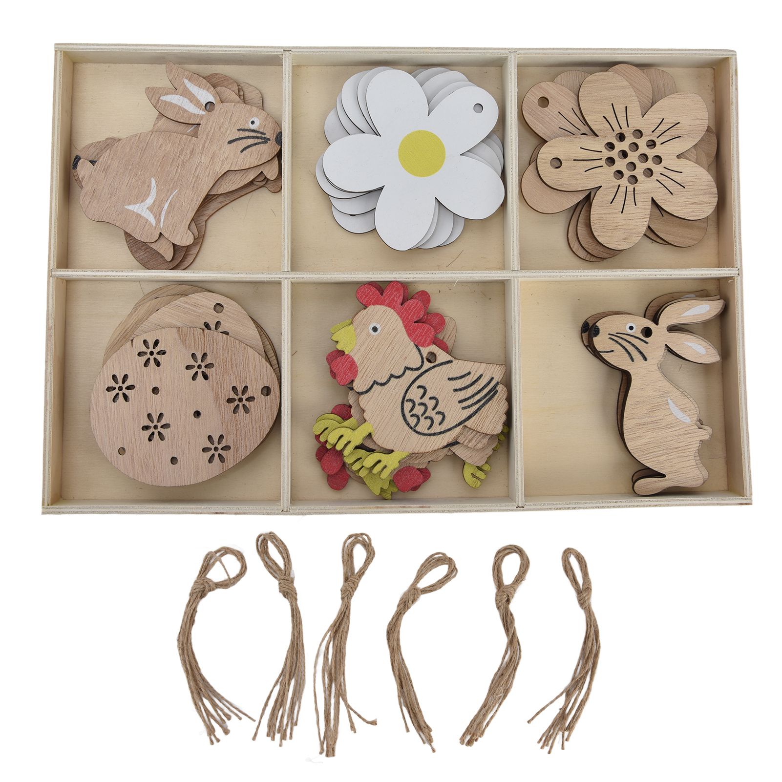 30Pcs Wooden Easter Pendant Bunny Flower Chicken Eggs Durable Wood Eye Catching Wooden Cutouts for DIY Decoration
