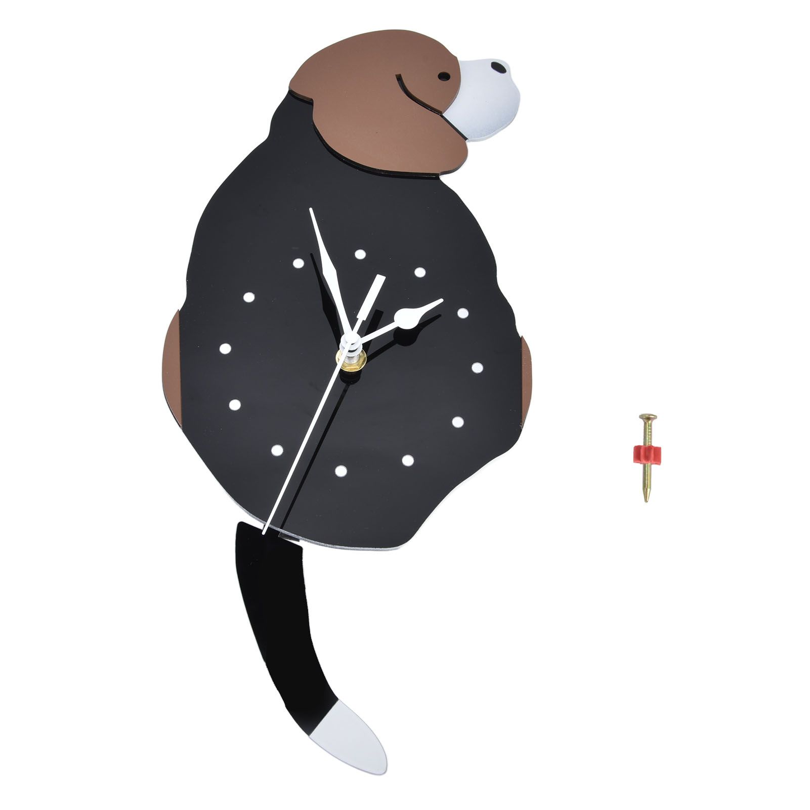 Wall Clock Self Adhesive Waterproof 3D Effect Silent Movement Dog Wall Clock with Tail for Window Living Room Wardrobes