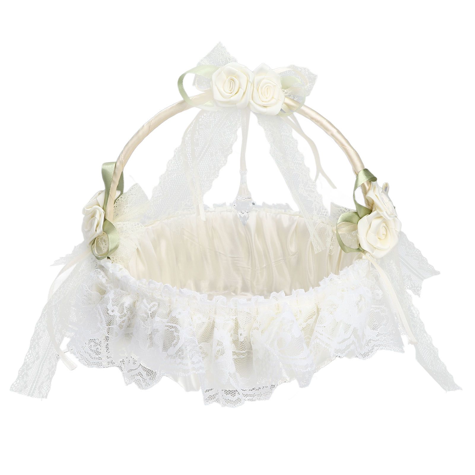 Wedding White Flower Basket Sufficient Capacity Lace Edge Elegant Romantic Flower Basket for Wedding Photography Props