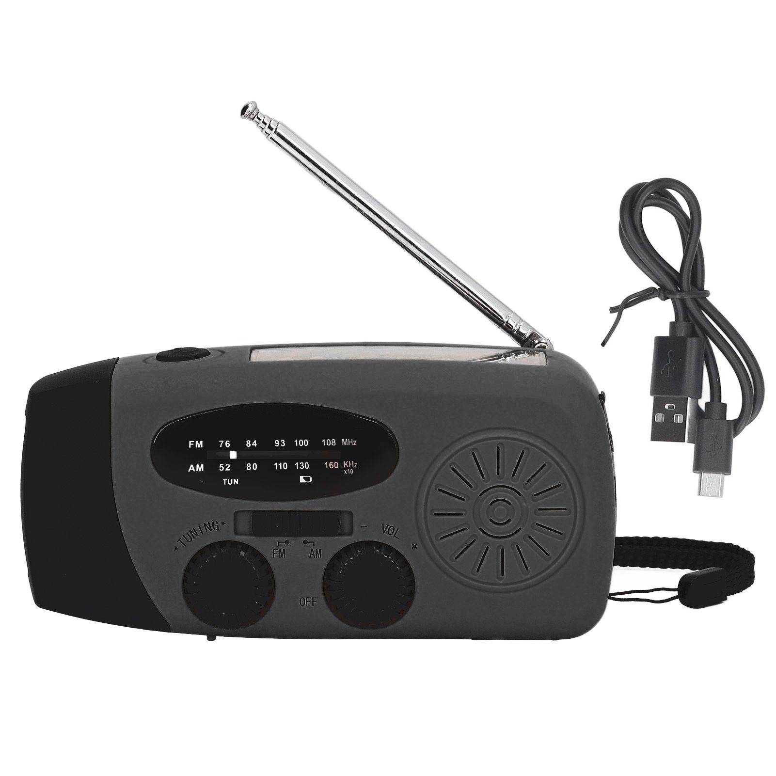Hand Crank Solar Radio with LED Flashlight Portable FM AM WB USB Radio for Emergency Disaster PreventionBlack Japanese