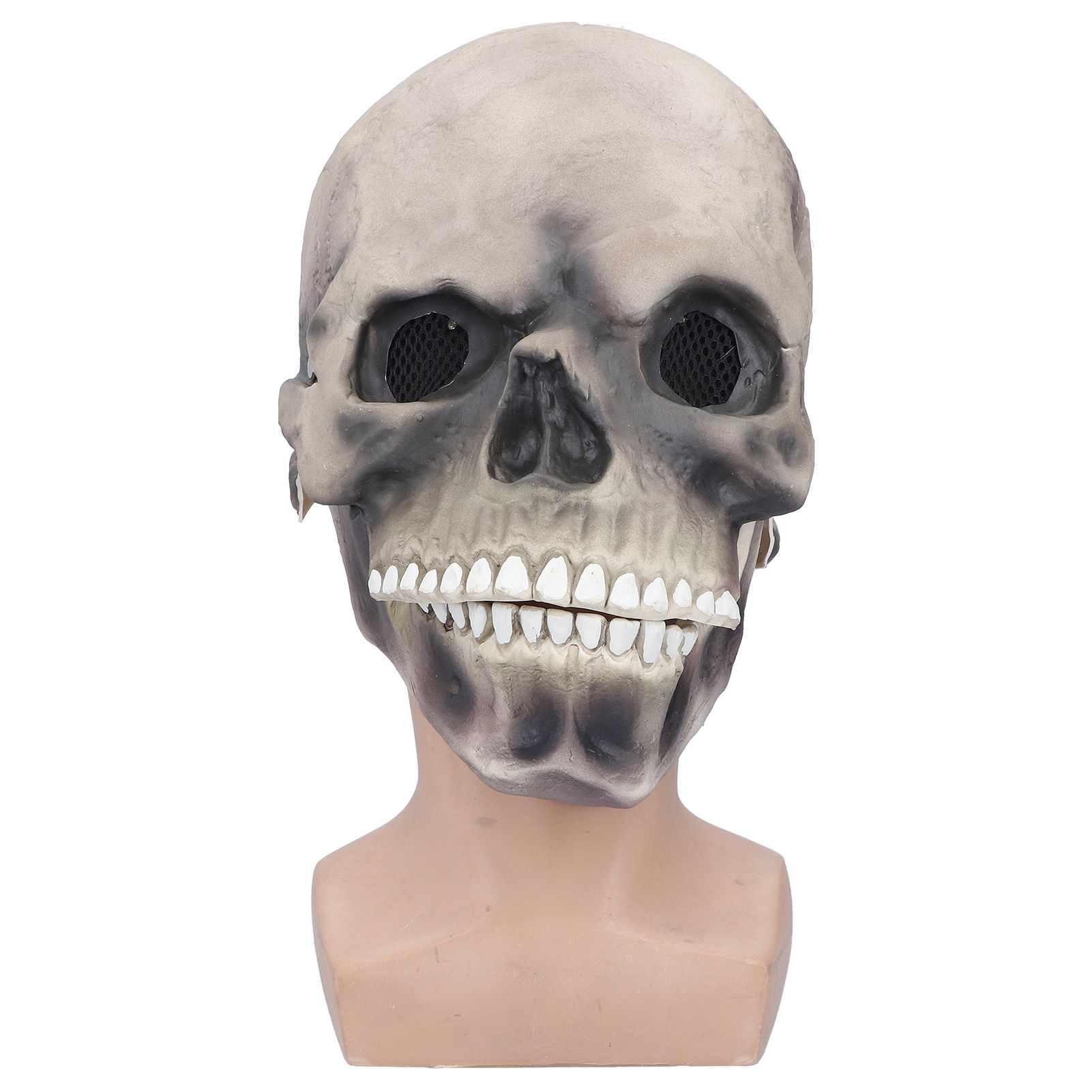 Halloween Scary Skull Mask Adult Full Head Latex Skull Helmet Glowing Eyes with Moving ChinDark Gray