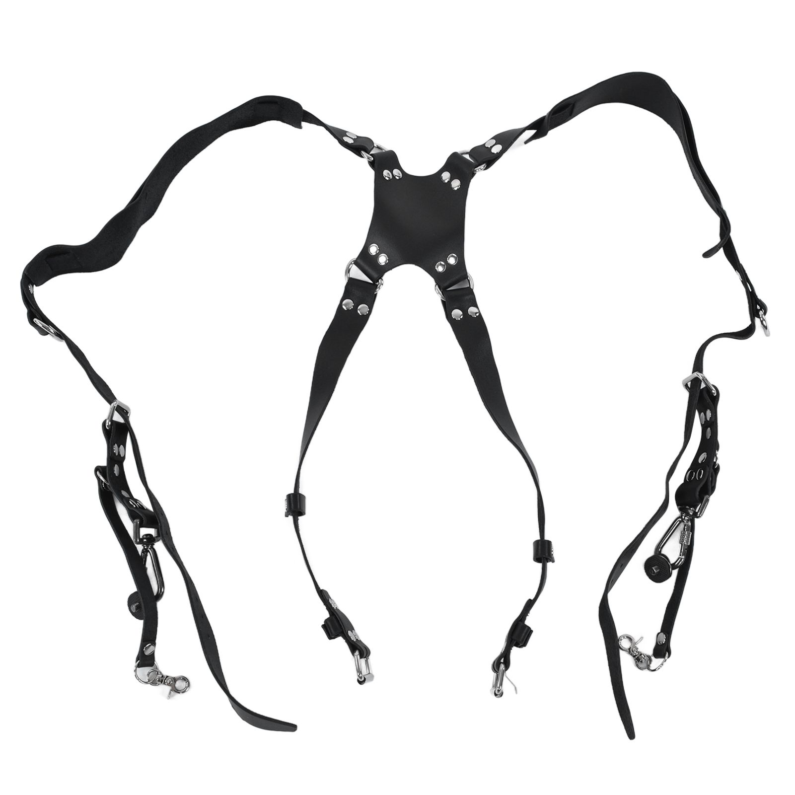 Camera Strap Dual Shoulder PU Leather Harness with D Rings Outdoor Photography Accessories