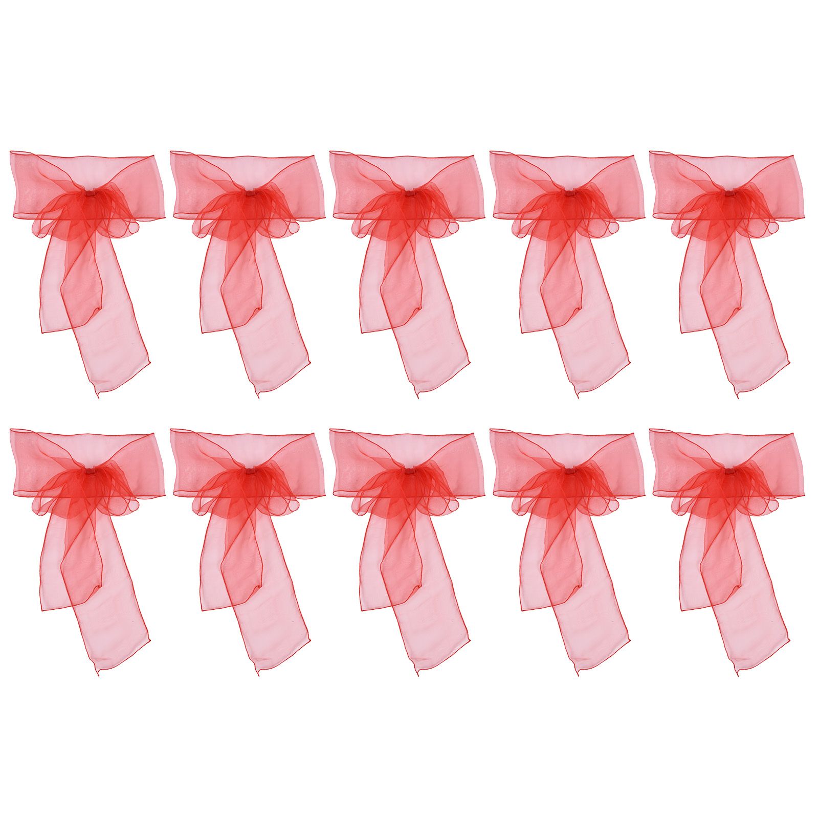 10Pcs Organza Banquet Chair Sash Exquisite Chair Bows Sashes for Wedding Party DecorationBright Red