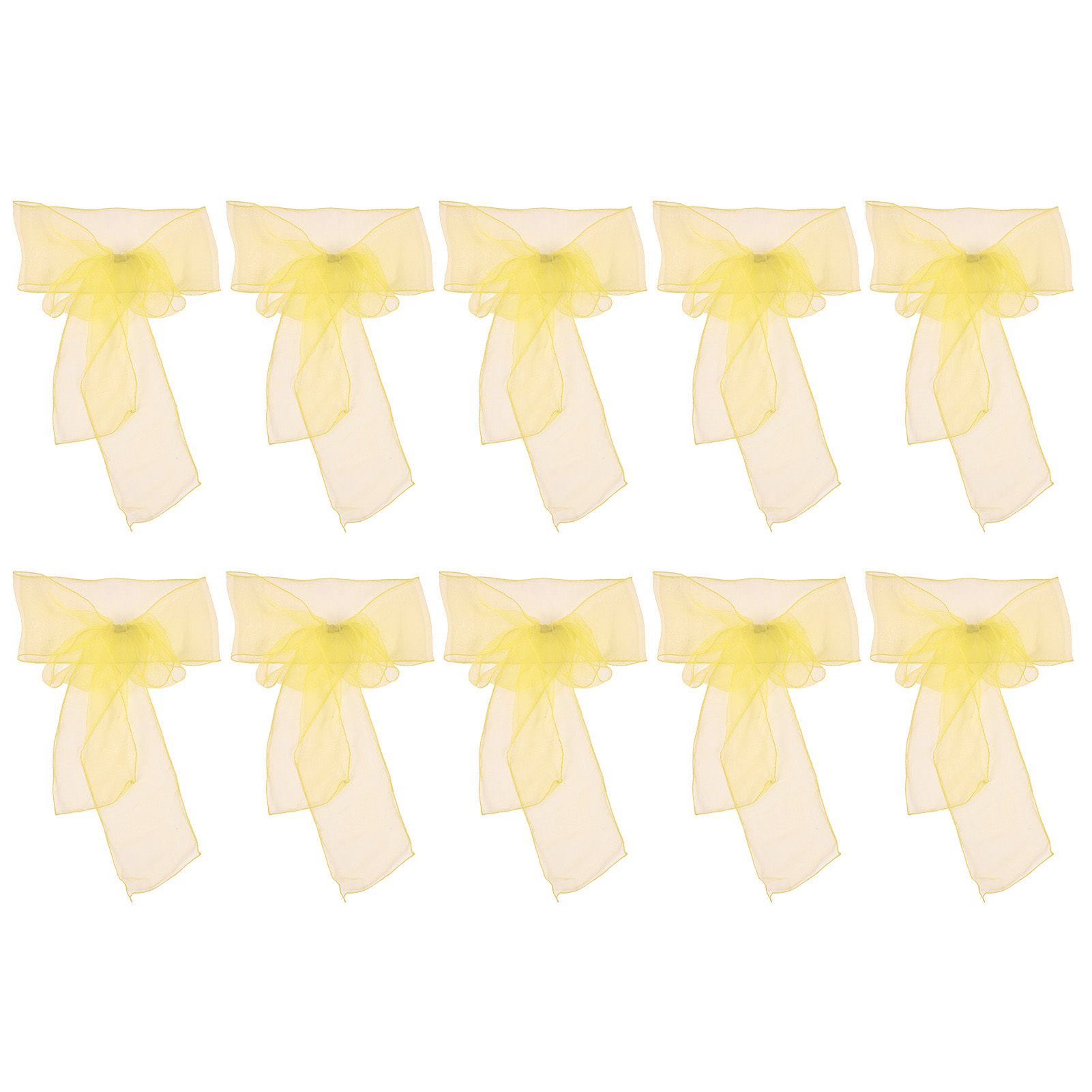 10Pcs Organza Banquet Chair Sash Exquisite Chair Bows Sashes for Wedding Party DecorationBright Yellow