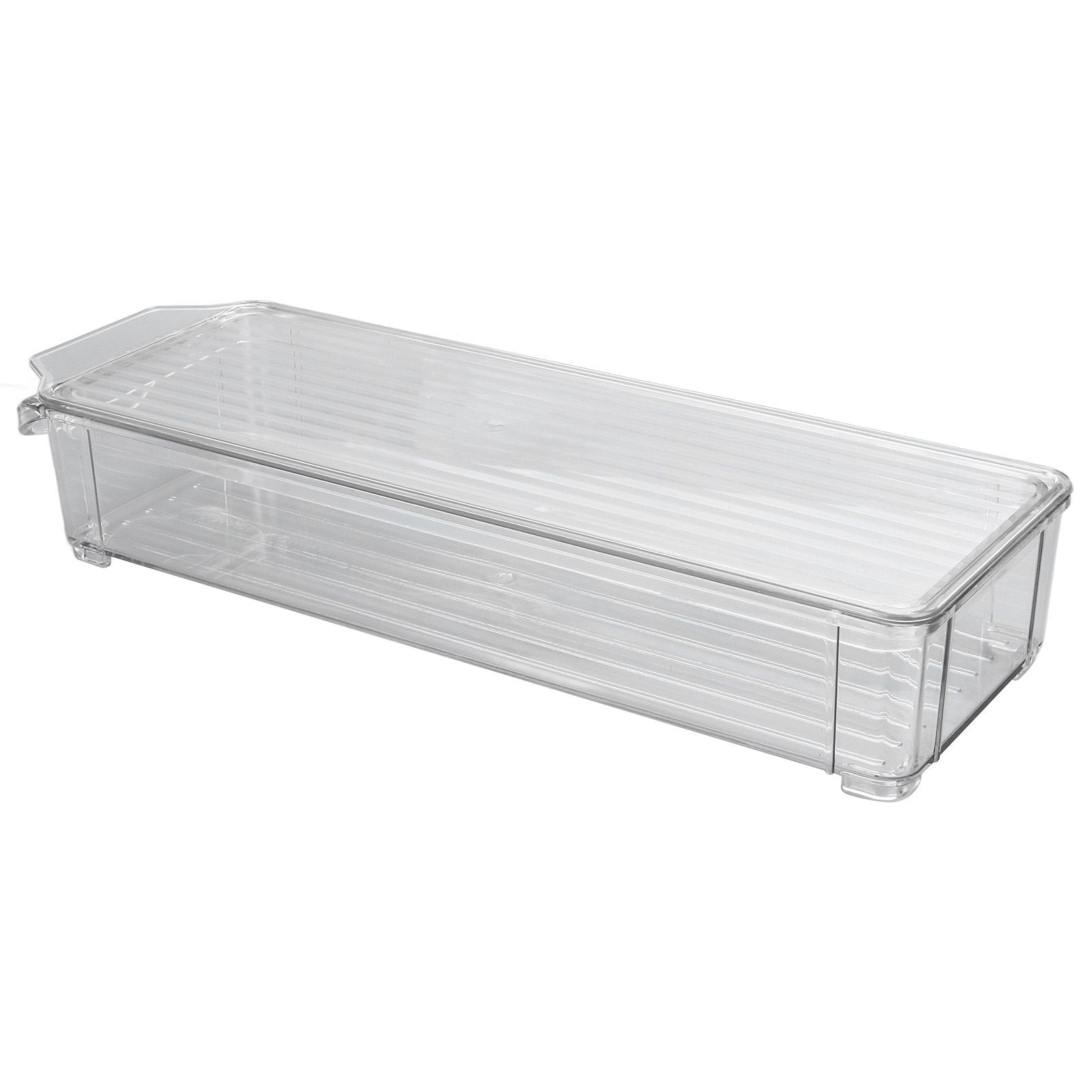 Clear Organizing Bin Large Capacity Transparent Food Grade Plastic Multifunction Portable Durable Pantry Storage BinNarrow and Short Type with Lid