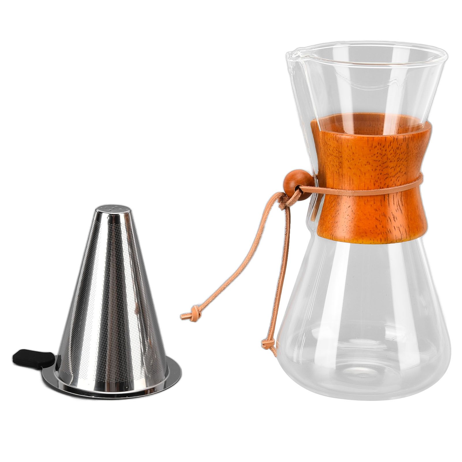 550ml Pour Over Coffee Dripper Bamboo Classic Heat Resistant Glass Coffee Maker for Home Office Coffee Shop