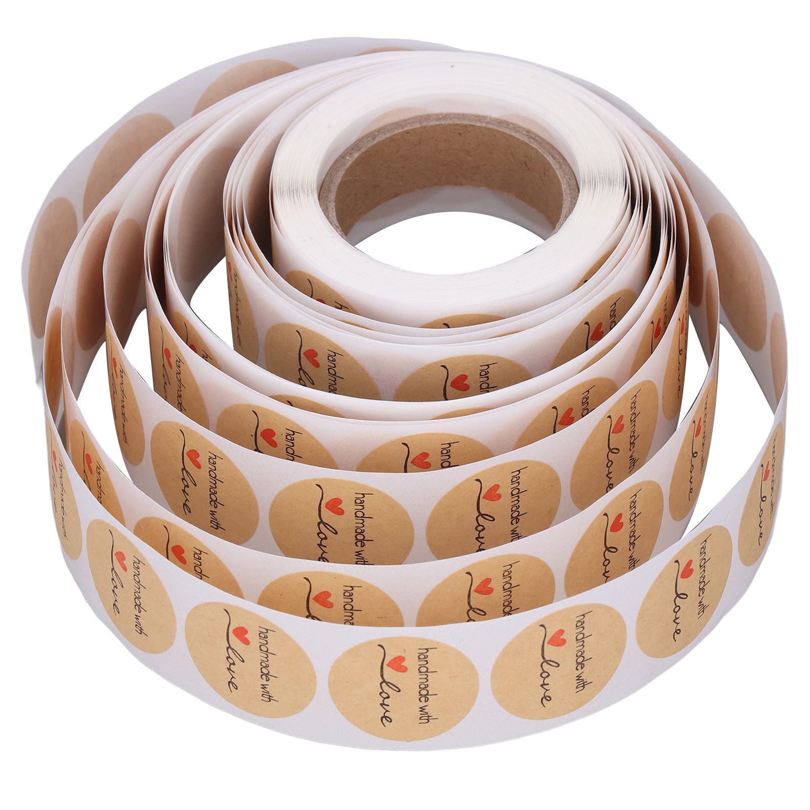 1 Roll Kraft Paper Stickers Handmade with Love Design Cute Heart Stationery Label Stickers for Food Labeling